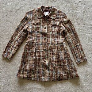 Adrèzz Multicolor (Brown, Green, Blue) Tweed Fit & Flare Coat Size M